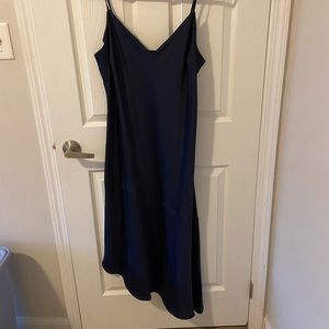 Satin Hi-Lo Slip Dress in navy